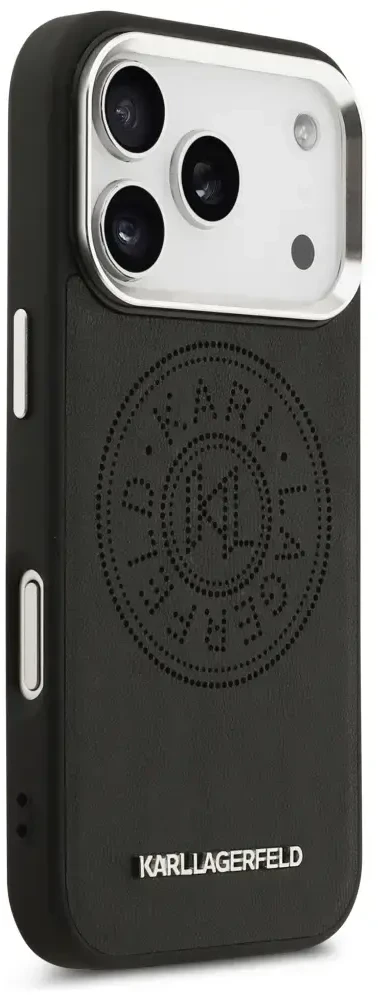 Karl Lagerfeld Point & Metal Logo MagSafe dėklas skirtas Apple iPhone 17 Pro Max juodos spalvos