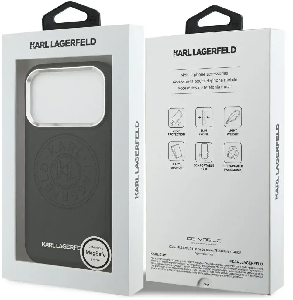 Karl Lagerfeld Point & Metal Logo MagSafe dėklas skirtas Apple iPhone 17 Pro Max juodos spalvos