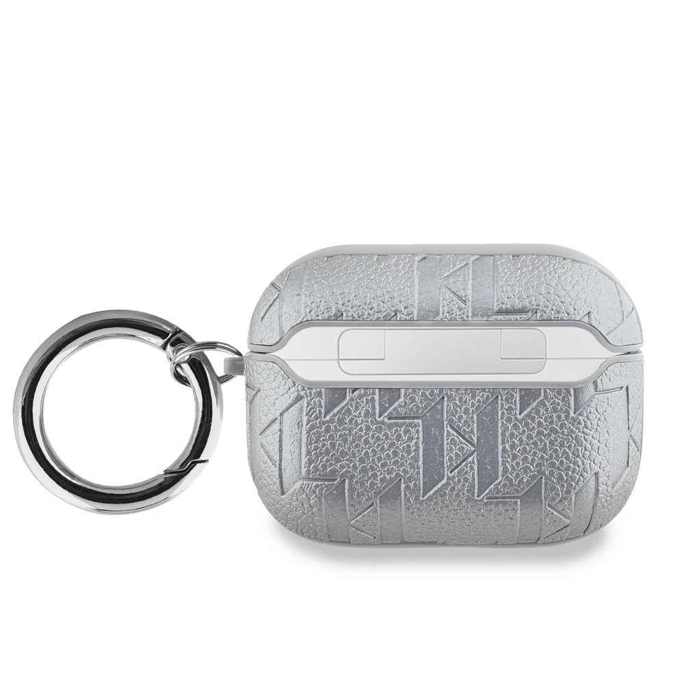 Karl Lagerfeld PU Embossed Karl Head dėklas ausinėms AirPods Pro sidabrinės spalvos