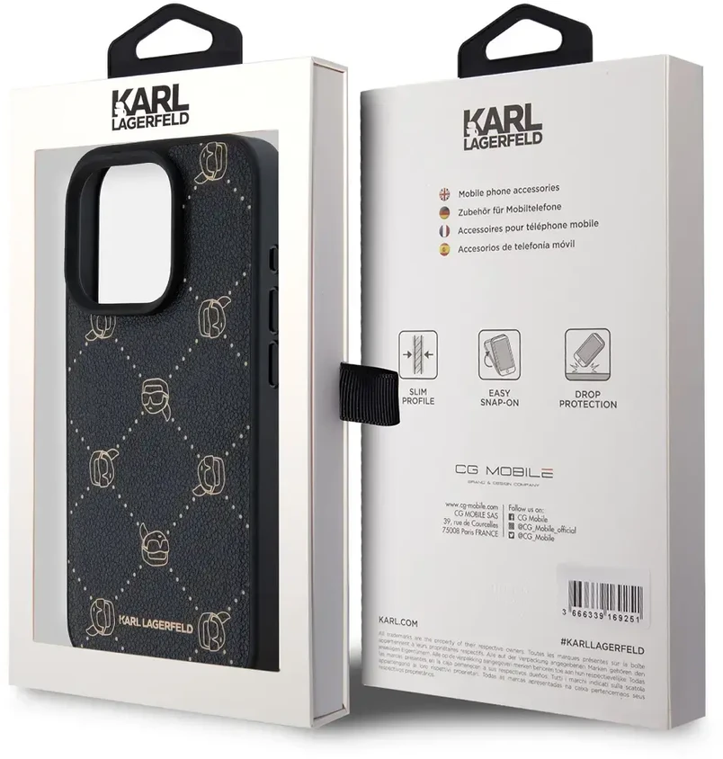 Karl Lagerfeld PU Karl Heads Pattern MagSafe dėklas telefonui Apple iPhone 15 Pro Max juodos spalvos