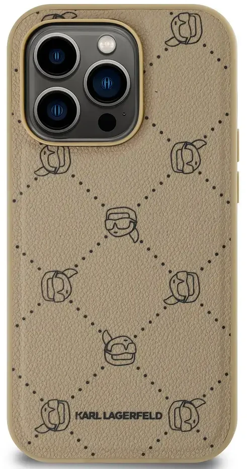 Karl Lagerfeld PU Karl Heads Pattern MagSafe dėklas telefonui Apple iPhone 14 Pro Max rusvai gelsvas