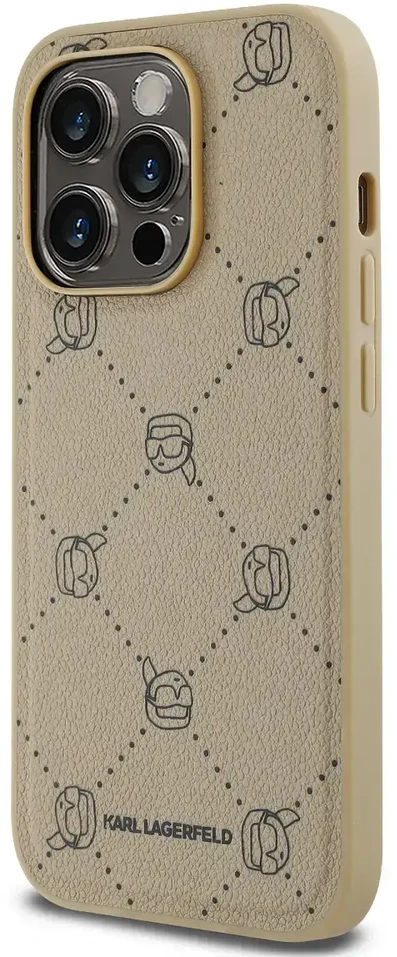 Karl Lagerfeld PU Karl Heads Pattern MagSafe dėklas telefonui Apple iPhone 14 Pro Max rusvai gelsvas