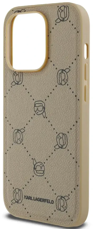 Karl Lagerfeld PU Karl Heads Pattern MagSafe dėklas telefonui Apple iPhone 14 Pro Max rusvai gelsvas