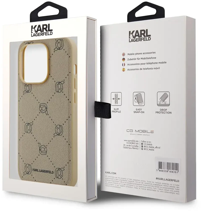 Karl Lagerfeld PU Karl Heads Pattern MagSafe dėklas telefonui Apple iPhone 14 Pro Max rusvai gelsvas