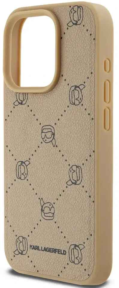 Karl Lagerfeld PU Karl Heads Pattern MagSafe dėklas telefonui Apple iPhone 15 Pro Max rusvai gelsvas