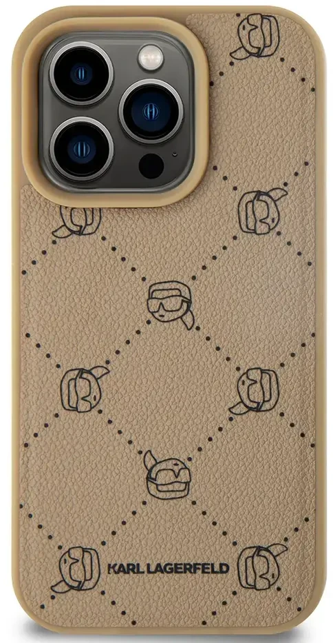 Karl Lagerfeld PU Karl Heads Pattern MagSafe dėklas telefonui Apple iPhone 15 Pro Max rusvai gelsvas