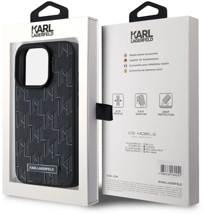 Karl Lagerfeld KLHMP15LPKHPORPK Apple iPhone15 Pro 6.1″ kietas dėklas juodos spalvos Leather Monogram Metal Logo MagSafe