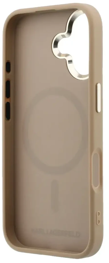 Karl Lagerfeld PU perforuotas monograminis telefono dėklas su „MagSafe“ laikikliu, skirtas „iPhone 17“, smėlio spalvos