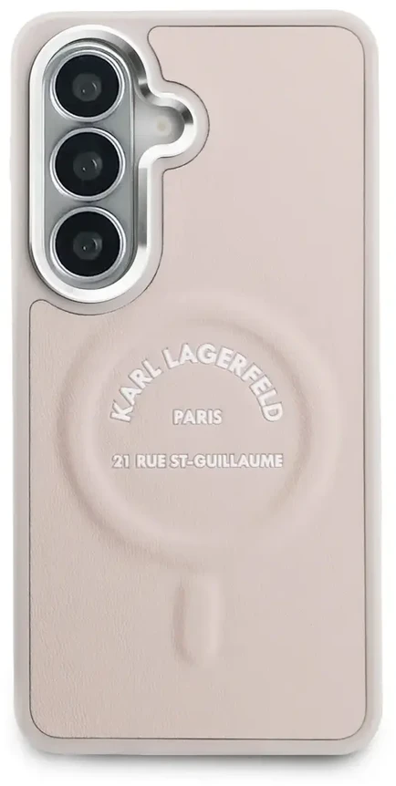 Karl Lagerfeld PU RSG logotipo telefono dėklas su MagSafe laikikliu, skirtas Samsung Galaxy S26+, rožinis