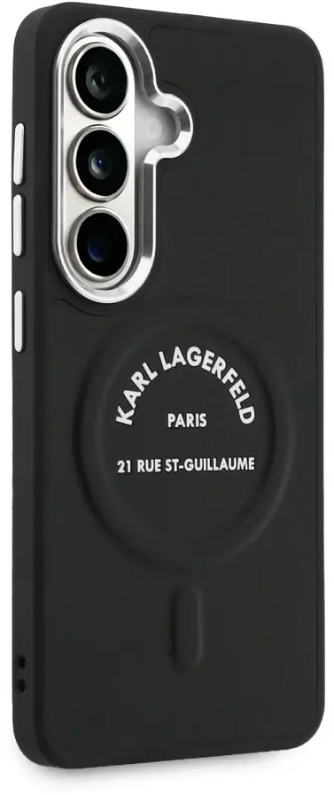 Karl Lagerfeld PU RSG logotipo telefono dėklas su MagSafe laikikliu, skirtas Samsung Galaxy S26+, juodas