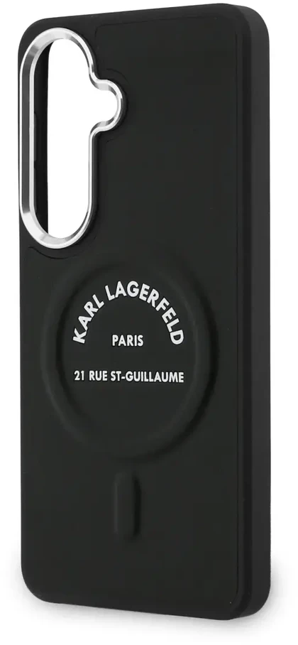 Karl Lagerfeld PU RSG logotipo telefono dėklas su MagSafe laikikliu, skirtas Samsung Galaxy S26+, juodas