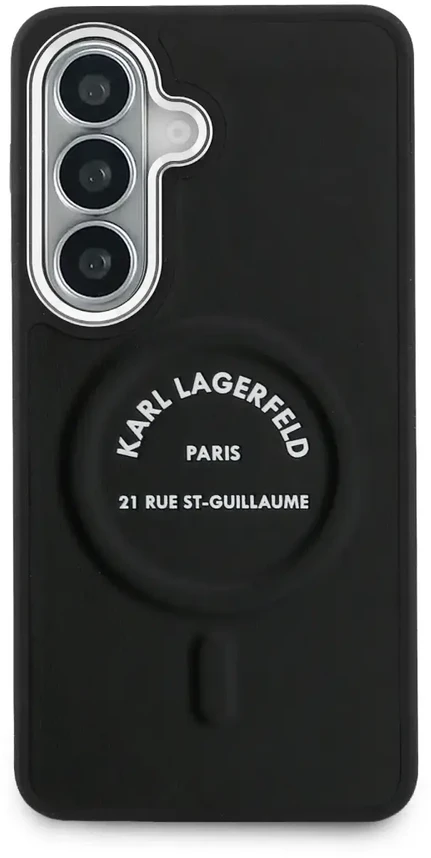 Karl Lagerfeld PU RSG logotipo telefono dėklas su MagSafe laikikliu, skirtas Samsung Galaxy S26+, juodas