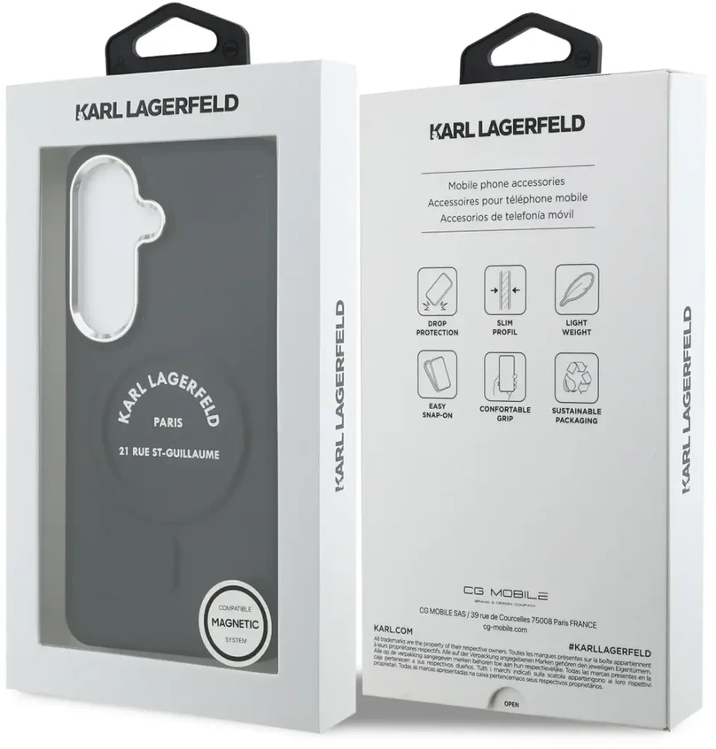 Karl Lagerfeld PU RSG logotipo telefono dėklas su MagSafe laikikliu, skirtas Samsung Galaxy S26+, juodas
