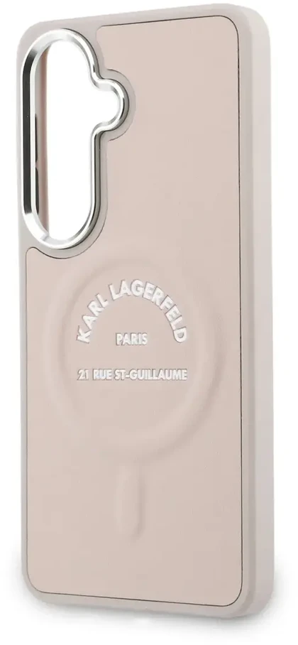 Karl Lagerfeld PU RSG logotipo telefono dėklas su MagSafe laikikliu, skirtas Samsung Galaxy S26 (S942) rožinis