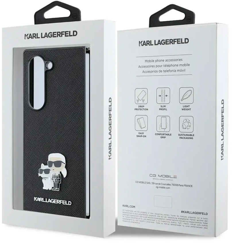 Karl Lagerfeld dėklas skirtas Samsung Galaxy Z Fold 6 KLHCZFD6SAPKCNPK (HC Saffiano KC Metal Pin) juodos spalvos
