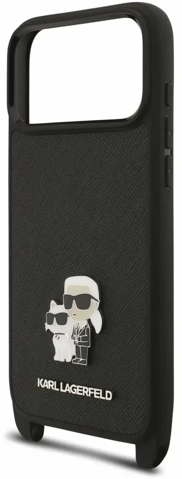 Karl Lagerfeld Saffiano Crossbody dirželis Karl and Choupette dėklas iPhone 18 Pro Max juodas