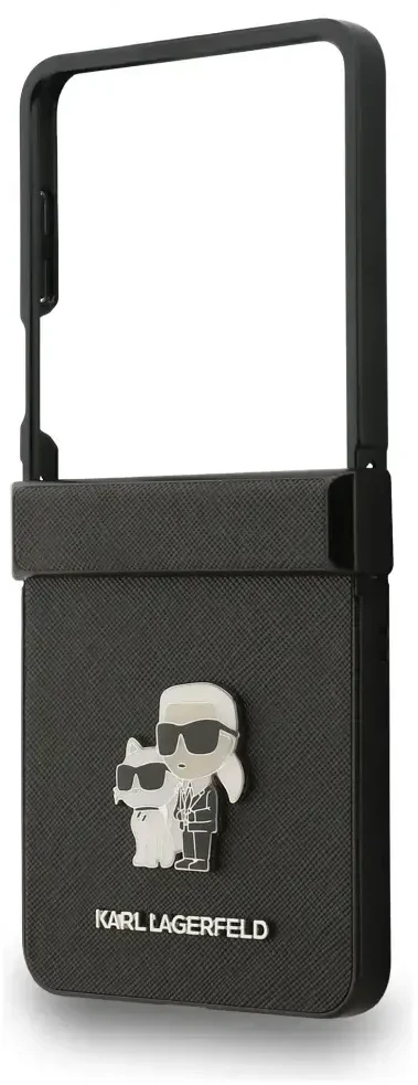 Karl Lagerfeld Saffiano Karl&Choupette Pin dėklas skirtas Samsung Galaxy Z Flip7 Juodas