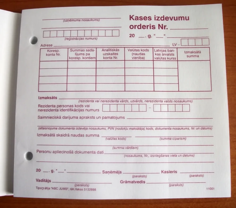 Kasos išlaidų orderis A5Vspec 100 lapų