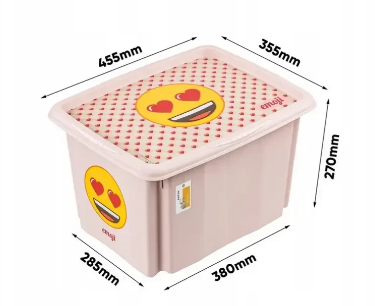 Kids Euroswan Laikymo dėžė su dangčiu 30 l Karolina „Emoji Hearts“ 45x35x27 cm rožinė