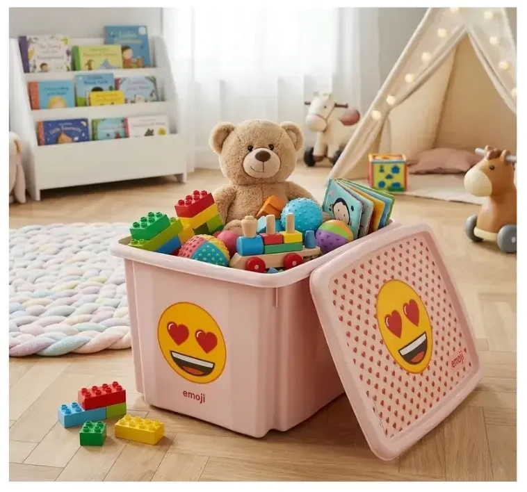 Kids Euroswan Laikymo dėžė su dangčiu 30 l Karolina „Emoji Hearts“ 45x35x27 cm rožinė