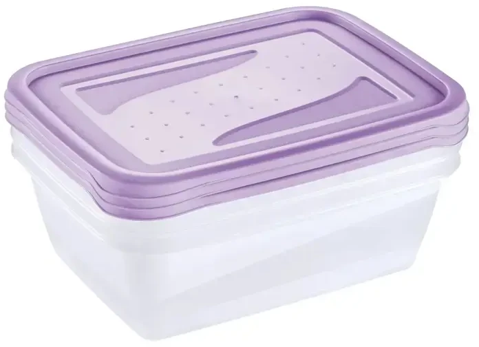 Stoneline Keeeper Food container set rectangular 3x1,25L Fredo "Fresh" transparent/light violetinė