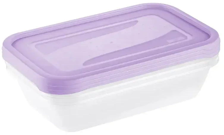 Stoneline Keeeper Food container set rectangular 3x2,4L Fredo "Fresh" transparent/light violetinė