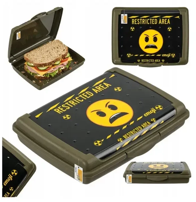 Mpl Power Keeeper maisto laikymo indelis „deco-click-box mini“ 0,5 l Carla „Emoji Danger“ 17 x 13 x 3,5 cm alyvuogių spalvos