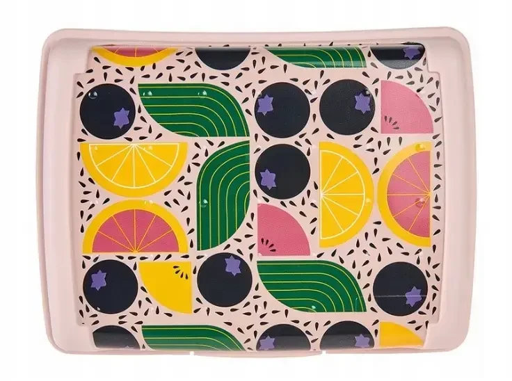 Mpl Power Keeeper maisto laikymo indelis su dekoratyvine spustelėjimo formos dėžute midi 1 l Carla „Vaisiai“ 17 x 13 x 7 cm rožinis