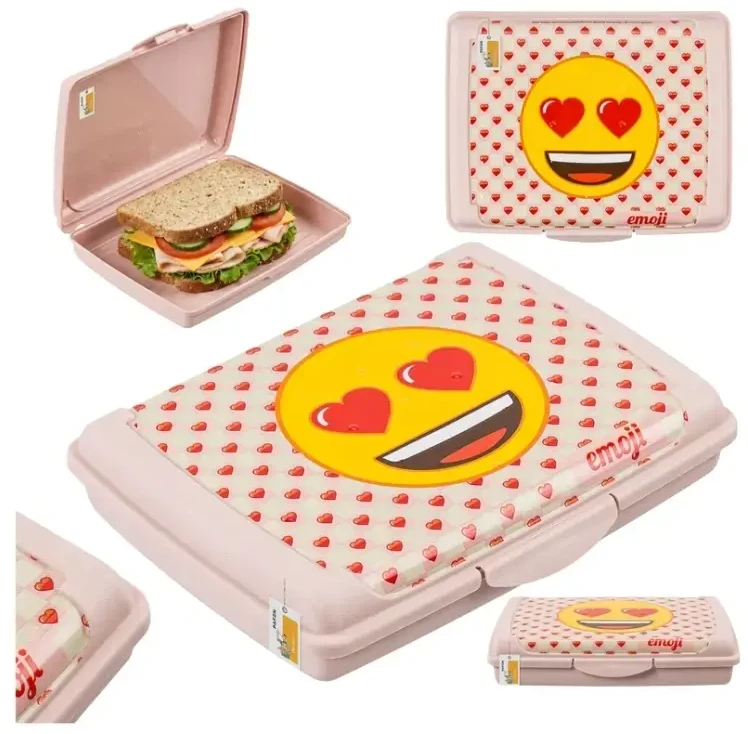 Mpl Power Keeeper maisto laikymo indelis su dekoratyvine spragtelėjimo formos dėžute, mini, 0,5 l, Carla, „Emoji Hearts“, 17 x 13 x 3,5 cm, rožinis
