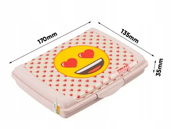Mpl Power Keeeper maisto laikymo indelis su dekoratyvine spragtelėjimo formos dėžute, mini, 0,5 l, Carla, „Emoji Hearts“, 17 x 13 x 3,5 cm, rožinis