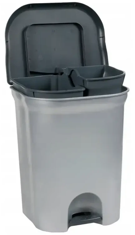 Comfort Keeeper šiukšliadėžė atliekų rūšiavimui su pedalu, 2x11 l, Torge, 37,5x29,5x46 cm, šviesus sidabras