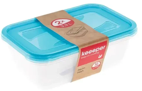 Keeeper maisto konteinerių rinkinys, stačiakampis, 2x3,3 l, Fredo „Fresh“ skaidrus/šviesus mėlynas