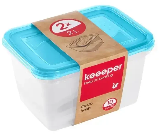 Keeeper maisto konteinerių rinkinys, stačiakampis, 2 x 2 l, Fredo „Fresh“, skaidrus/šviesus, mėlynas
