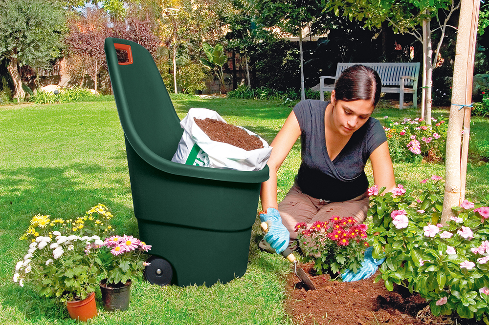 Plastikinis karutis KETER Easy Go, 55 l, 53 x 58 x 89 cm, žalia/oranžinė sp.