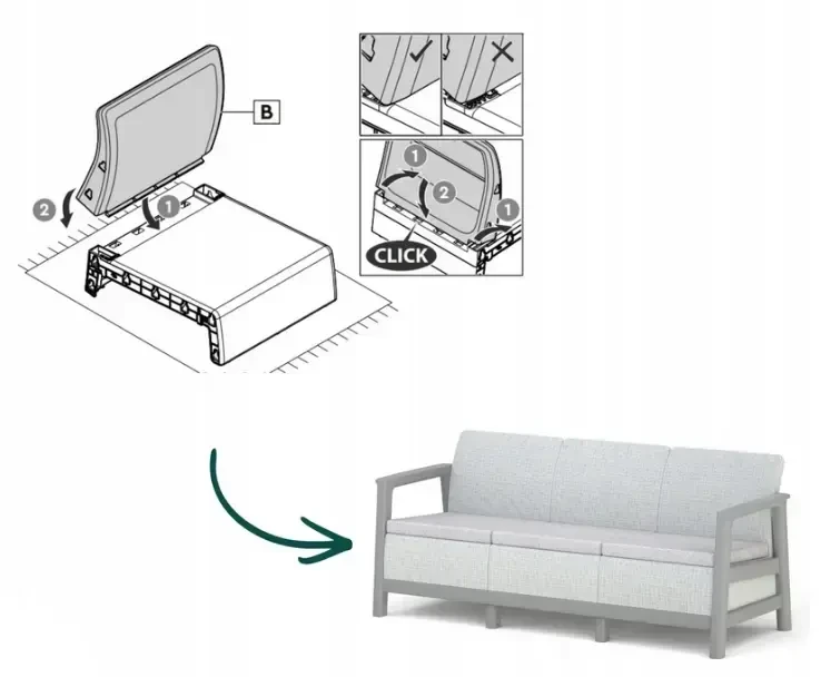 Keter sodo sofa, trijų vietų, Scandi Linea, šviesi pilka/tamsaus plieno pilka
