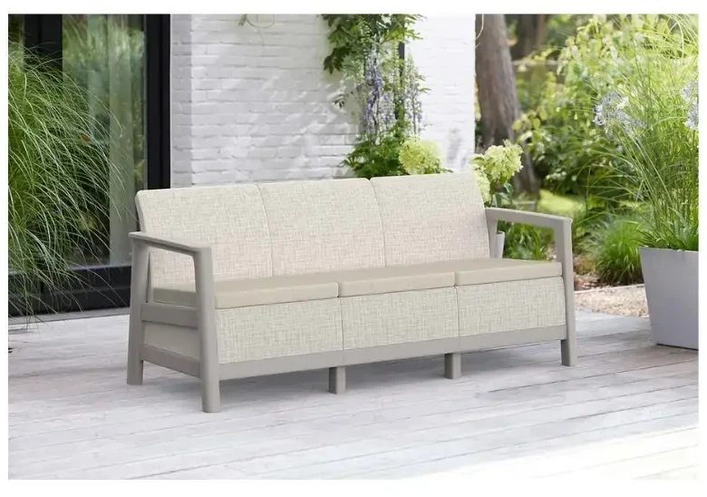 Keter Garden sofa trivietė Scandi Linea 3 Vieta Sofa akmenukas pilka/šviesiai smėlio spalvos