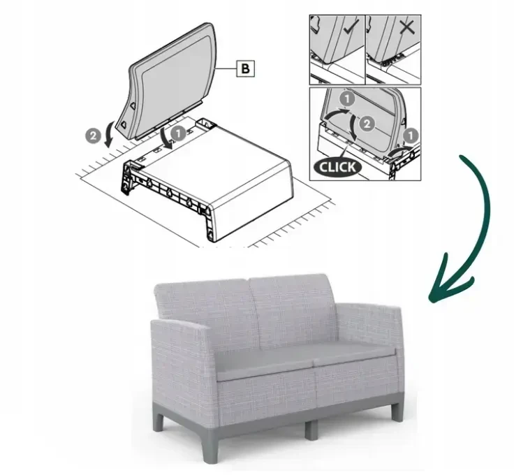 Keter sodo sofa dvivietė Scandi Form dvivietė sofa šviesi pilka/tamsaus plieno pilka