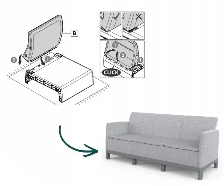 Keter Garden sofa two-seater Scandi Form 3 Seater Sofa light pilka/dark steel pilka