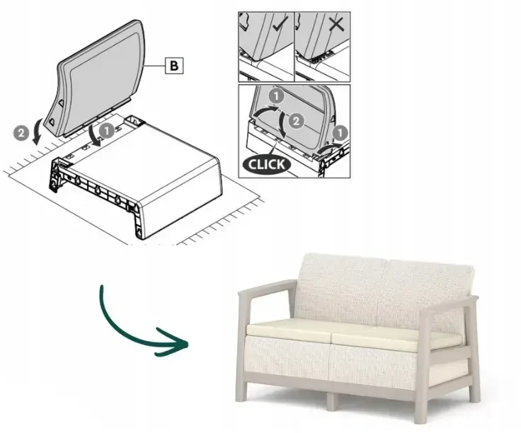 Keter sodo sofa dvivietė Scandi Linea dvivietė sofa akmenukų pilka/šviesiai smėlio spalvos