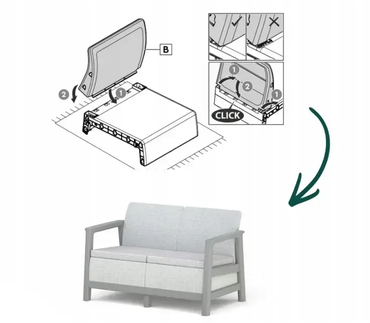 Keter sodo sofa dvivietė Scandi Linea dvivietė sofa šviesi pilka/tamsaus plieno pilka