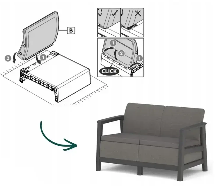 Keter Garden sofa dvivietė Scandi Linea 2 Seater Sofa pilka