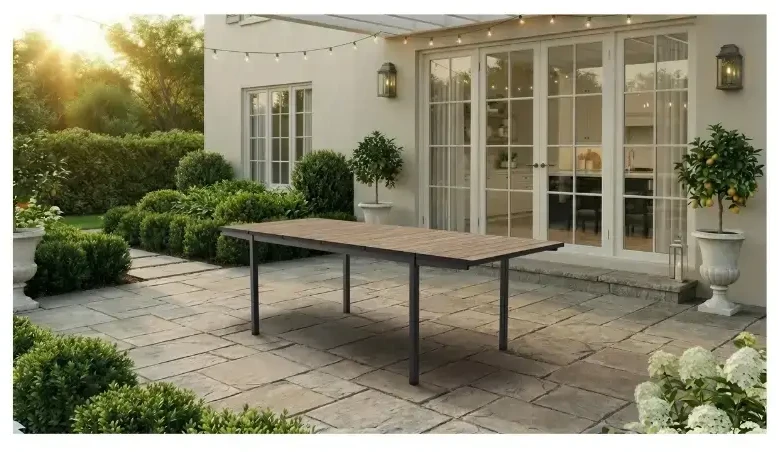 Keter sodo stalas, išskleidžiamas, Deco Porto Nova, išskleidžiamas, 160–240 cm, uosio medienos atspalvis/juodas