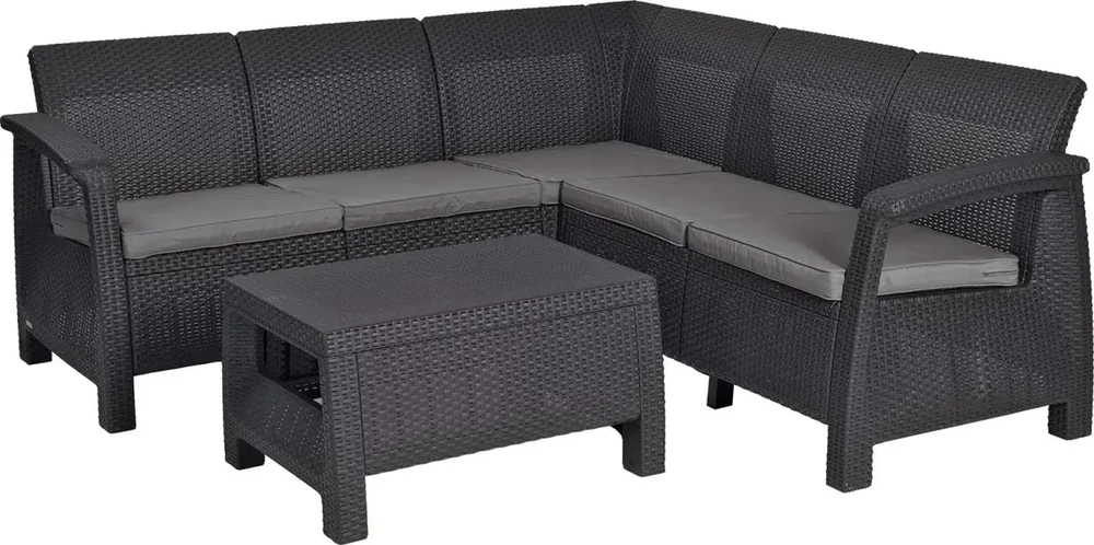 Lauko baldų komplektas Keter Allibert Rinkinys mebli Curver Corfu Relax set Narożna kanapa + stolik Grafit-Jasny pilka