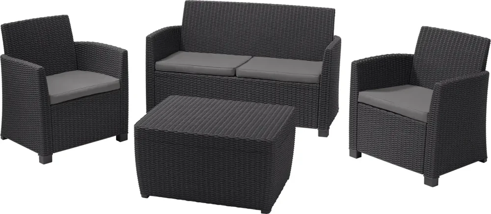 Lauko baldų komplektas Keter Tradgard Rinkinys sodo CORONA + BOX - grafit + pilka poduszki