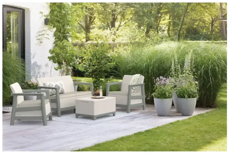 Keter Sodo baldų komplektas Scandi Linea 2 Seater Set pebble pilkas/sage žalias stone tone
