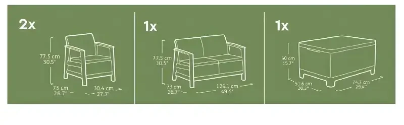Keter Sodo baldų komplektas Scandi Linea 2 Seater Set light pilkas/dark steel pilkas