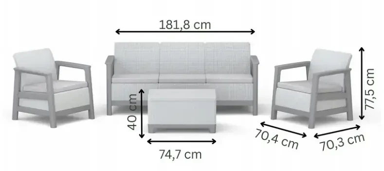Keter Sodo baldų komplektas Scandi Linea 3 Seater Set light pilkas/dark steel pilkas