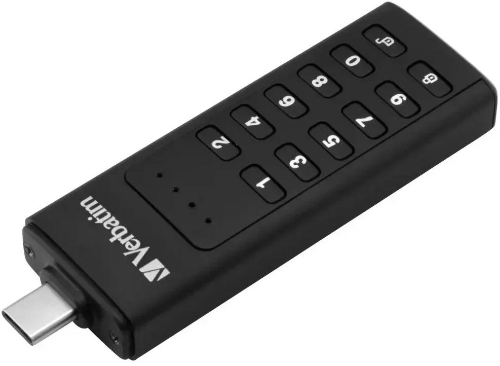 Kietasis diskas Išorinis diskas Verbatim klaviatūra Secure USB-C 3.2 Gen 1 128GB juodos spalvos 49432