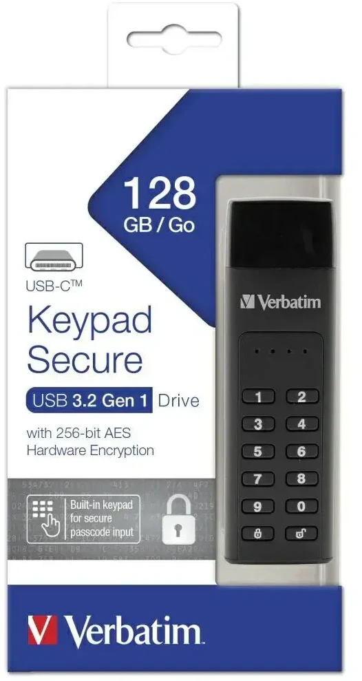 Kietasis diskas Išorinis diskas Verbatim klaviatūra Secure USB-C 3.2 Gen 1 128GB juodos spalvos 49432