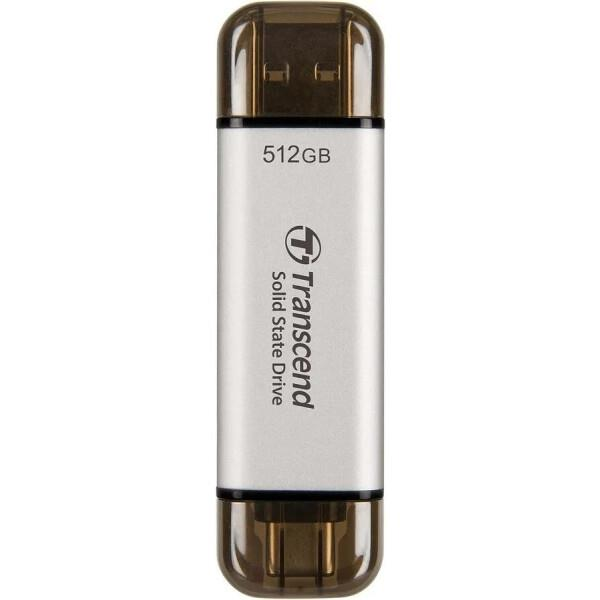 Kietasis diskas Transcend EXTERNAL SSD 512GB ESD310S USB - 10GBPS TYPE C/A Sidabrinis